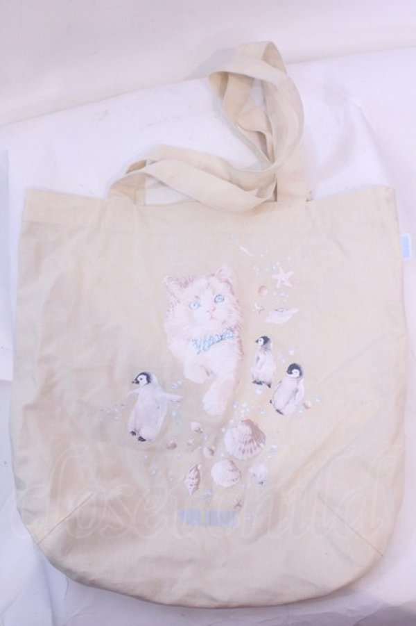 画像1: PINK HOUSE / さざ波とねこプリントバッグ  エクリュ O-25-12-04-1078-LO-BG-OW-OS (1)