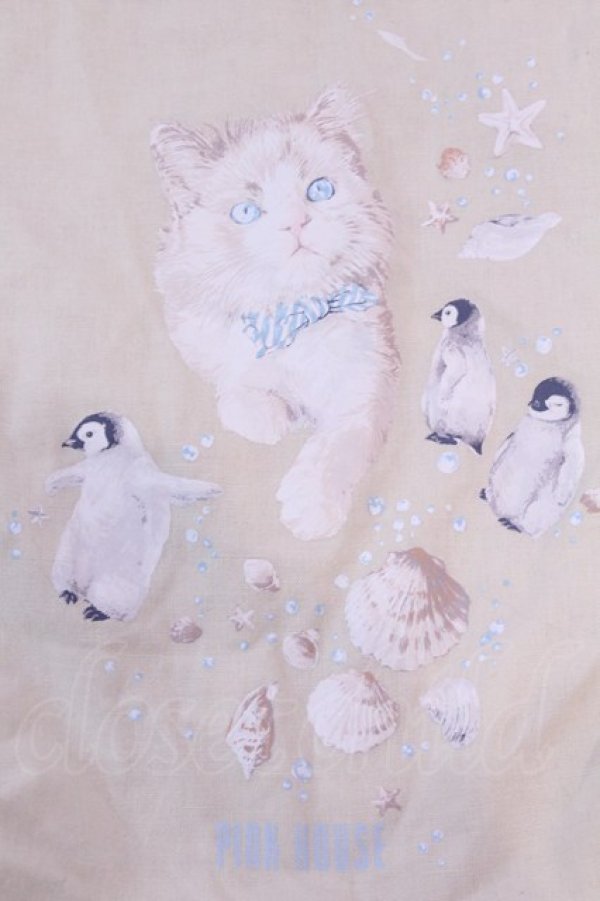 画像2: PINK HOUSE / さざ波とねこプリントバッグ  エクリュ O-25-12-04-1078-LO-BG-OW-OS (2)