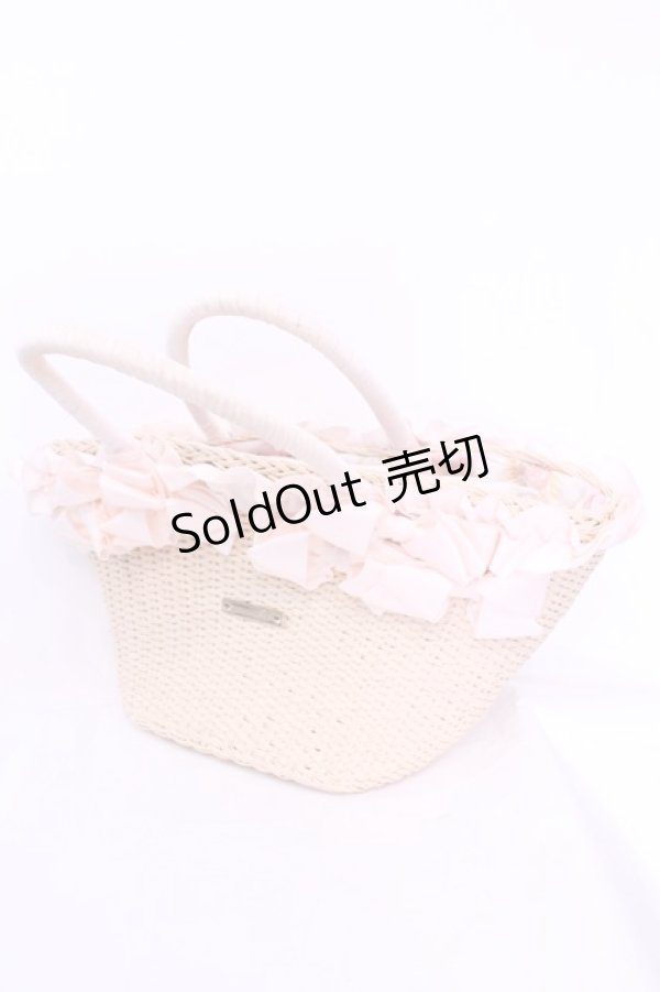 画像1: LIZ LISA / リボン配色カゴバッグ  ナチュラル×ピンク O-25-12-04-1086-LO-BG-OW-OS (1)