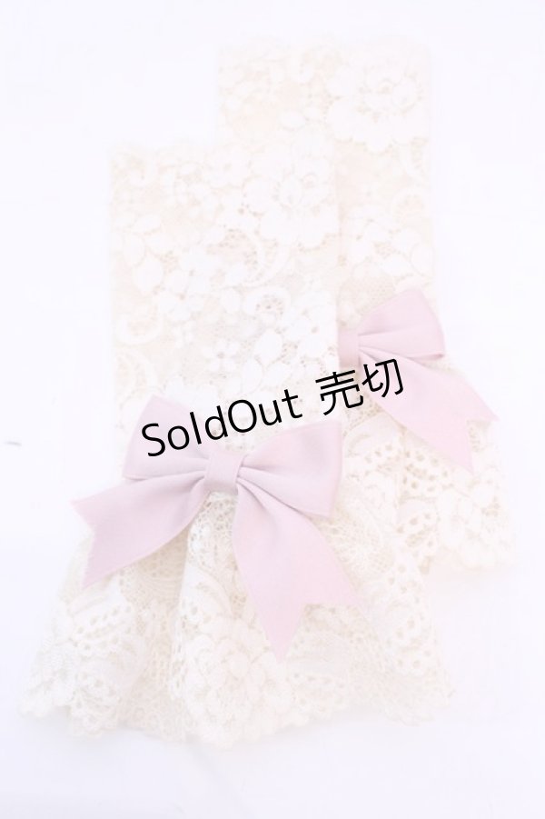 画像1: Mary Magdalene / リボンつきレースカフス・ミディ  生成り×ピンク O-25-12-04-1036-CL-ZA-IG-OS (1)