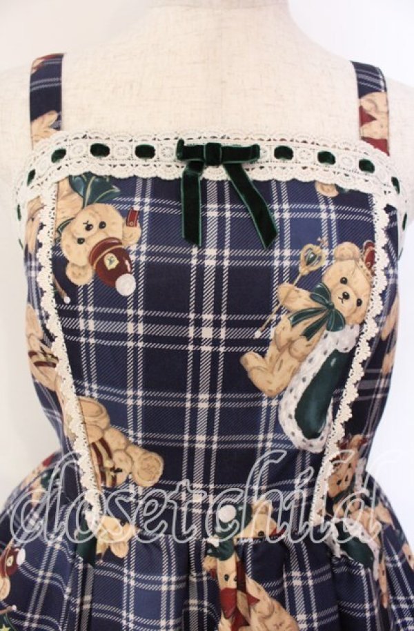 画像2: axes femme kawaii / ロイヤルベアーズ柄ジャンスカ  ネイビー O-25-12-04-064-AX-OP-IG-OS (2)