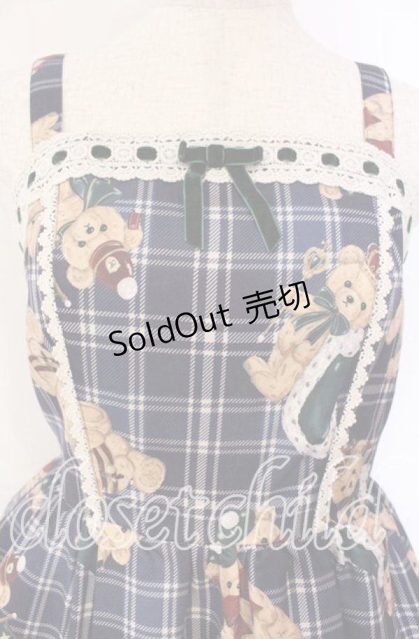 画像2: axes femme Kawaii / ロイヤルベアーズ柄ジャンスカ  ネイビー O-25-12-04-064-AX-OP-IG-OS (2)