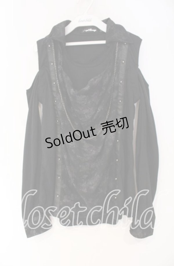 画像1: SEX POT ReVeNGe / オフショルドレープフラワー切り替えカットソー M ブラック O-25-12-04-011-SP-TO-YM-OS (1)