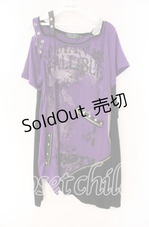 画像: SEX POT ReVeNGe / アームカバー付きアシンメトリーカットソー S ブラックｘパープル O-25-12-04-012-SP-TO-YM-OS