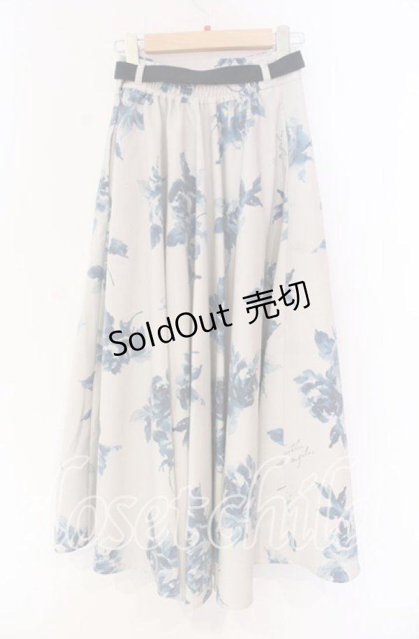 画像3: an another angelus / ベルト付きアートローズ柄フレアースカート【洗える】 F ブルー O-25-12-04-017-CA-SK-OW-OS (3)