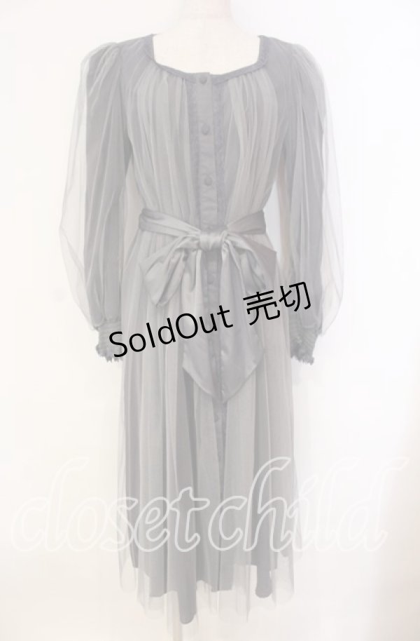 画像1: Vallee lys / ソフトチュールブラウスワンピース  ブルーグレー O-25-12-04-029-GO-OP-OW-ZT049 (1)