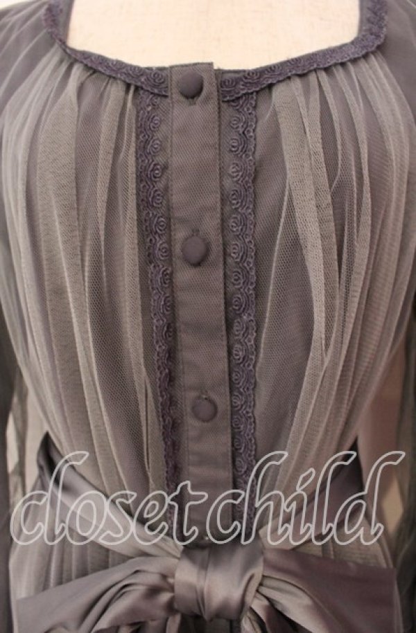 画像2: Vallee lys / ソフトチュールブラウスワンピース  ブルーグレー O-25-12-04-029-GO-OP-OW-ZT049 (2)