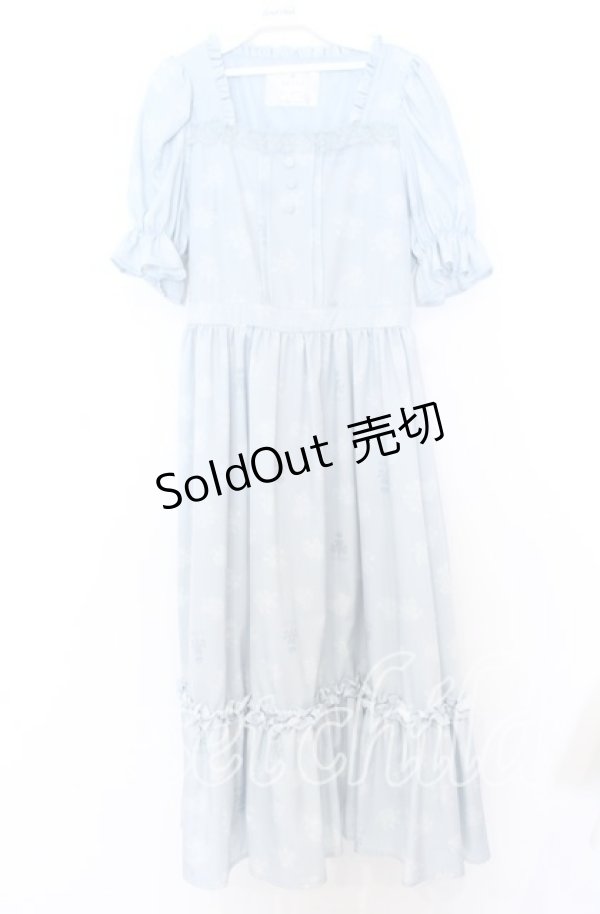 画像1: m petit by misako / NINA'S 花柄スクエアネックワンピース Ｍ サックス O-25-12-05-023-LO-OP-IG-ZT013 (1)