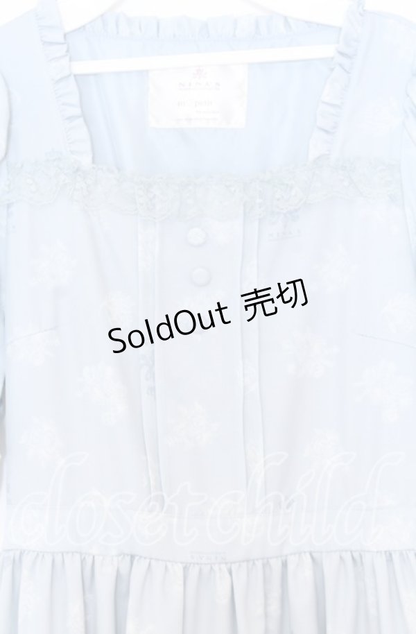 画像2: m petit by misako / NINA'S 花柄スクエアネックワンピース Ｍ サックス O-25-12-05-023-LO-OP-IG-ZT013 (2)