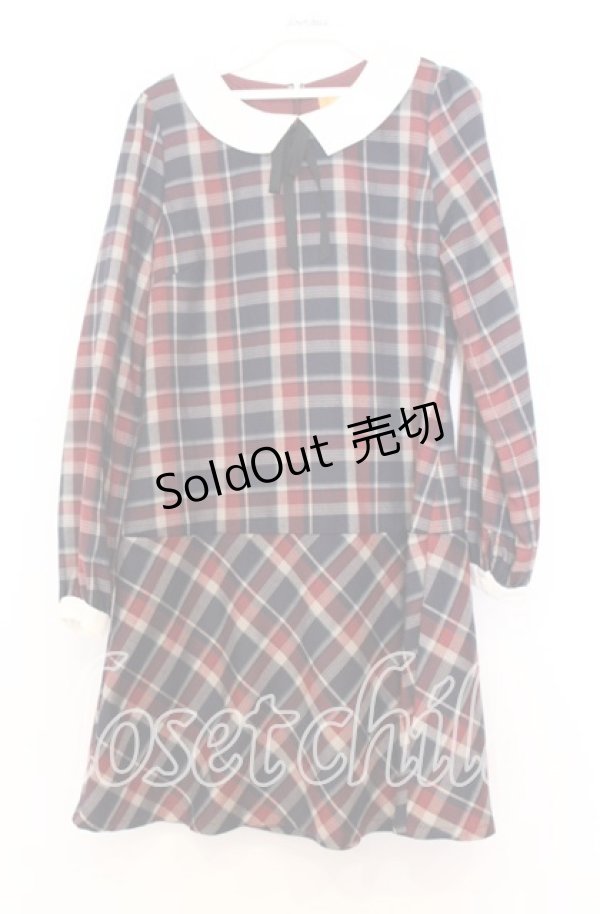 画像1: Fi.n.t / 丸襟チェックワンピース  ネイビーチェック O-25-12-05-038-CA-OP-IG-OS (1)