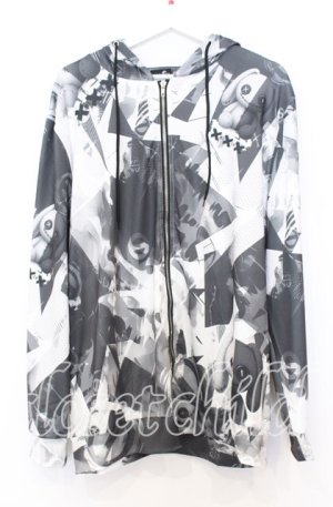 画像: NieR Clothing / モノトーン総柄パーカー  ホワイトｘグレー O-25-12-05-054-PU-TO-YM-ZT1211F