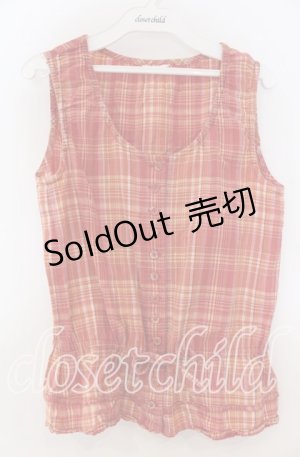 画像: PINK HOUSE / リボン&チェックノースリーブブラウス  アカ O-25-12-05-1041-LO-BL-IG-ZT489