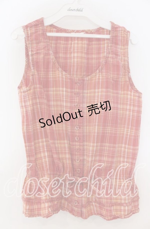 画像1: PINK HOUSE / リボン&チェックノースリーブブラウス  アカ O-25-12-05-1041-LO-BL-IG-ZT489 (1)