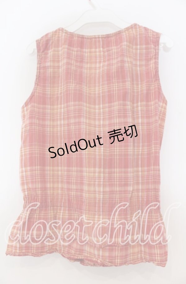 画像2: PINK HOUSE / リボン&チェックノースリーブブラウス  アカ O-25-12-05-1041-LO-BL-IG-ZT489 (2)