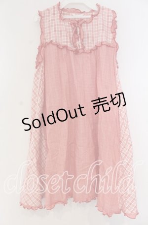画像: PINK HOUSE / チェックパッチワークノースリーブチュニックブラウス  アカ×シロ O-25-12-05-1042-LO-OP-IG-OS