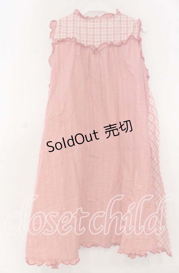 画像2: PINK HOUSE / チェックパッチワークノースリーブチュニックブラウス  アカ×シロ O-25-12-05-1042-LO-OP-IG-OS (2)