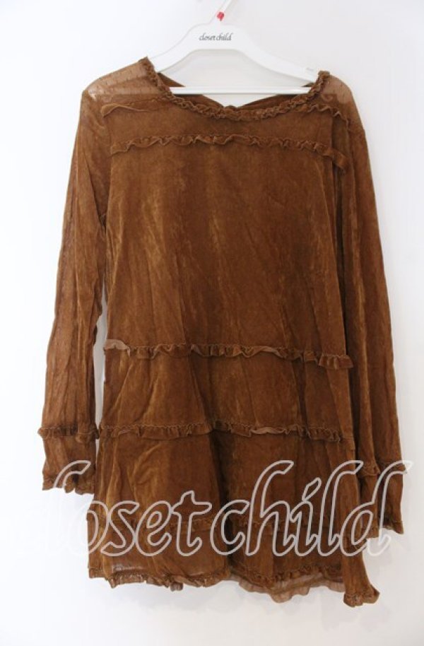 画像1: INGEBORG / ドットチュールベロアカットソー  ブラウン O-25-12-05-1045-LO-TO-IG-ZT490 (1)