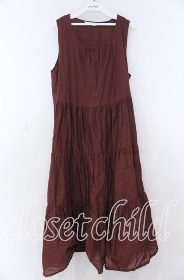 画像1: PINK HOUSE / ローンノースリーブティアードワンピース  ワイン O-25-12-05-1047-LO-OP-OW-OS (1)