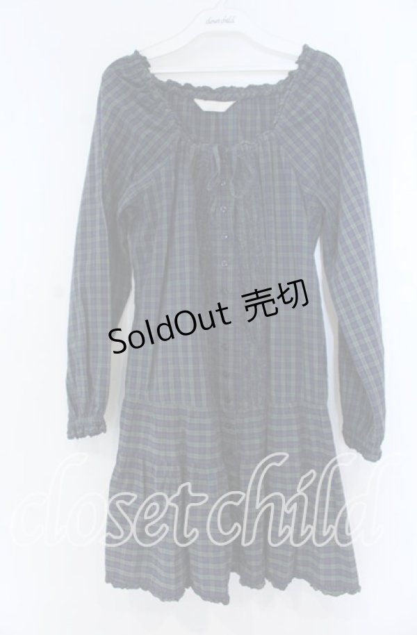 画像1: PINK HOUSE / ピコフリル使いチェックシャツワンピース  グリーン O-25-12-05-1049-LO-OP-OW-OS (1)