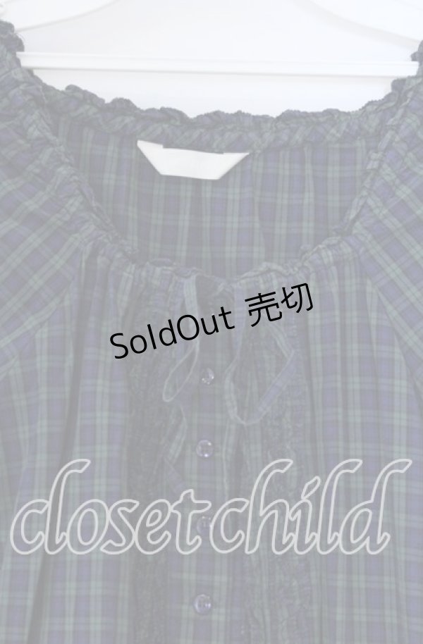 画像2: PINK HOUSE / ピコフリル使いチェックシャツワンピース  グリーン O-25-12-05-1049-LO-OP-OW-OS (2)