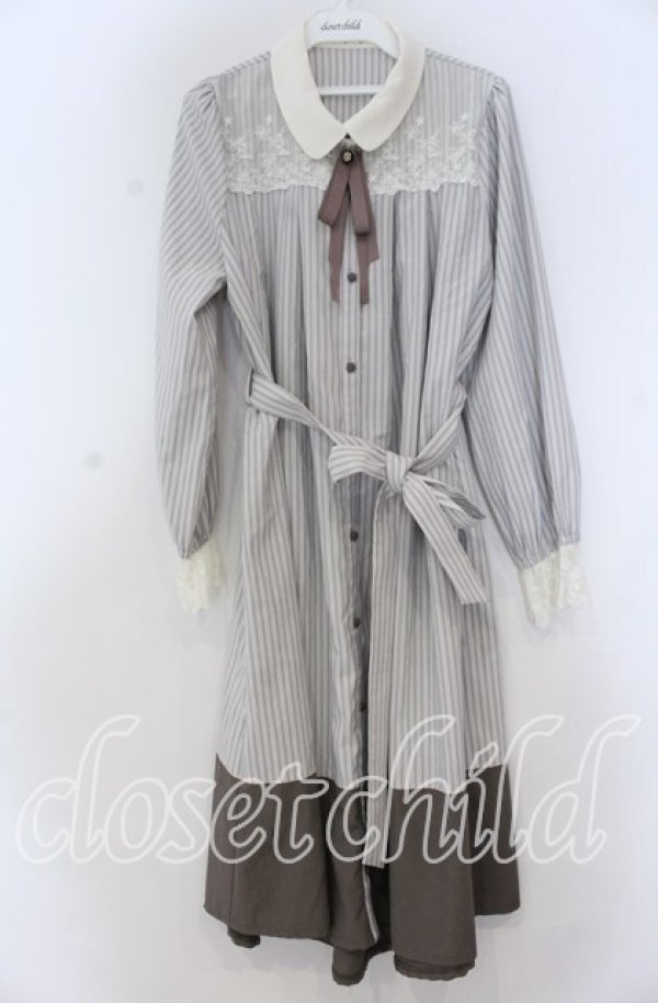 画像1: axes femme / 襟付バイカラーワンピース M グレージュ O-25-12-05-1019-AX-OP-OW-ZT013 (1)