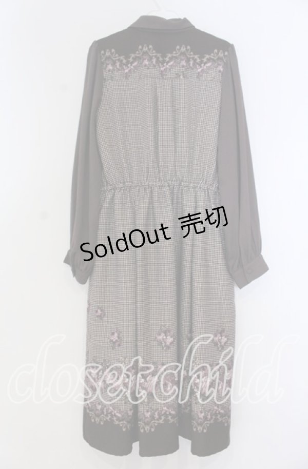 画像2: axes femme / バラ×千鳥柄襟付ワンピース M ブラウン O-25-12-05-1021-AX-OP-OW-OS (2)