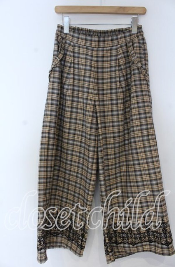 画像1: axes femme / チェックフロッキーワイドパンツ M ベージュ O-25-12-05-1032-AX-PA-OW-OS (1)