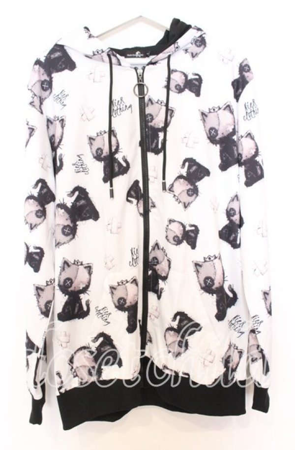 画像1: NieR CLOTHING / ミケ総柄パーカー F ホワイト O-25-12-05-056-PU-TO-YM-ZT037 (1)