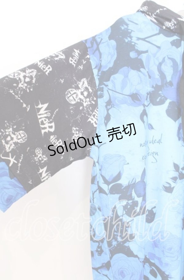 画像2: NieR CLOTHING / ROSEバイカラー半袖パーカー F ブラックｘブルー O-25-12-05-060-PU-TO-YM-OS (2)