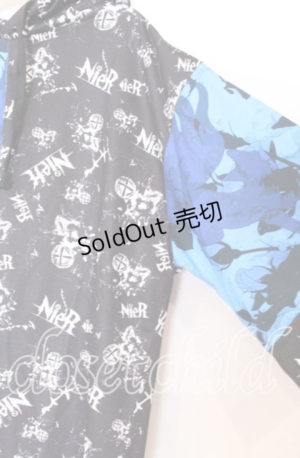 画像3: NieR CLOTHING / ROSEバイカラー半袖パーカー F ブラックｘブルー O-25-12-05-060-PU-TO-YM-OS (3)