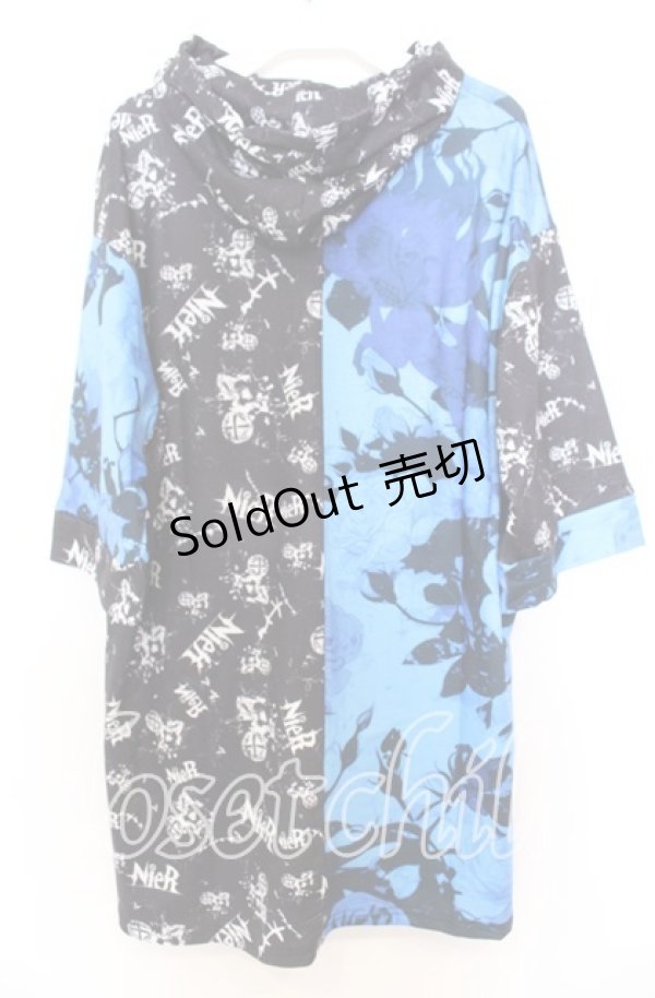 画像4: NieR CLOTHING / ROSEバイカラー半袖パーカー F ブラックｘブルー O-25-12-05-060-PU-TO-YM-OS (4)
