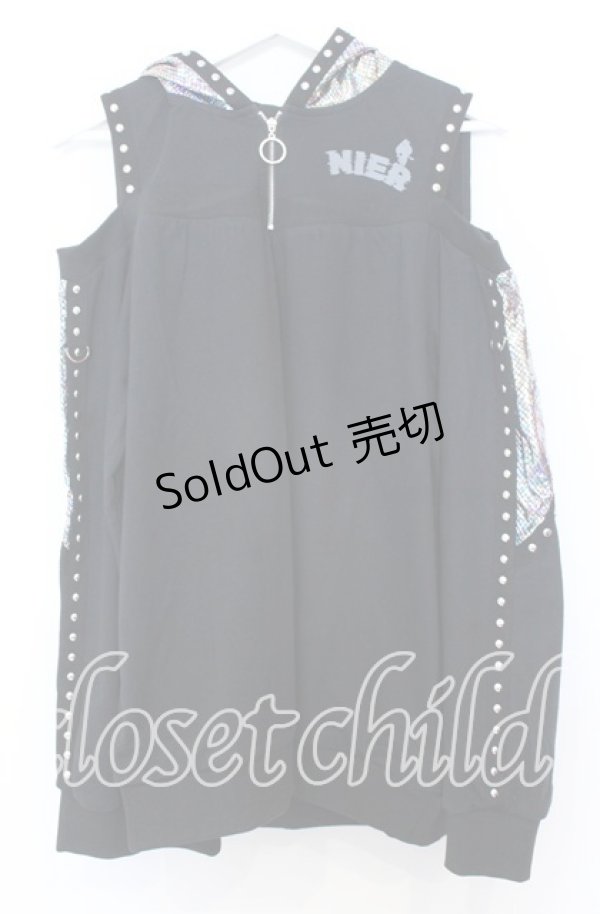画像1: NieR CLOTHING / グリッター切り替えパーカー  ブラックｘシルバー O-25-12-05-062-PU-TO-YM-OS (1)