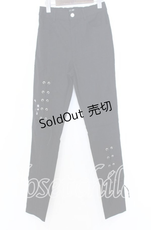 画像1: NieR CLOTHING / レースアップストレッチパンツ F ブラック O-25-12-05-067-PU-PA-YM-ZT037 (1)