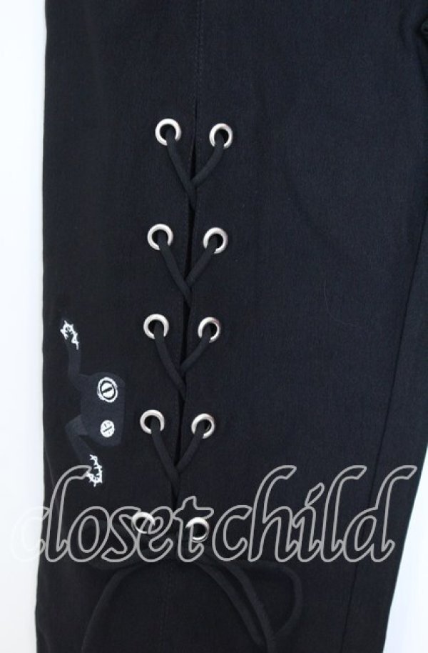 画像2: NieR CLOTHING / レースアップストレッチパンツ F ブラック O-25-12-05-067-PU-PA-YM-ZT037 (2)