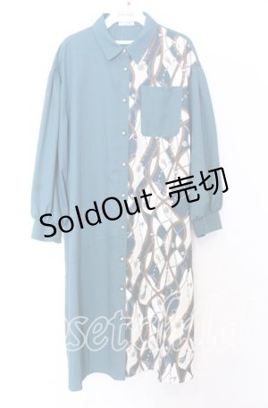 画像: axes femme / スカーフ切替シャツワンピース  グリーン O-25-12-05-082-AX-OP-IG-OS