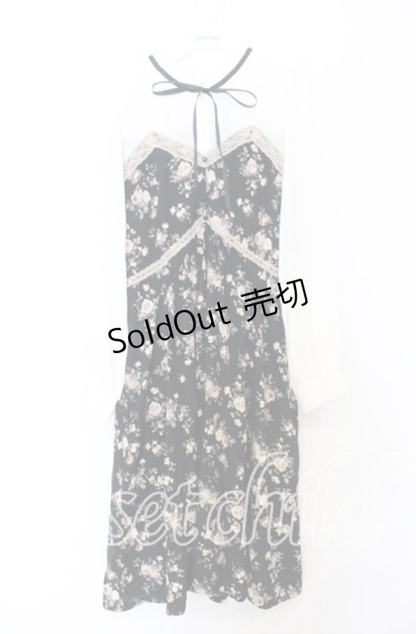 画像1: axes femme / ビスチェ切替バラ柄ワンピース Ｍ クロ×アイボリー O-25-12-05-085-AX-OP-IG-OS (1)