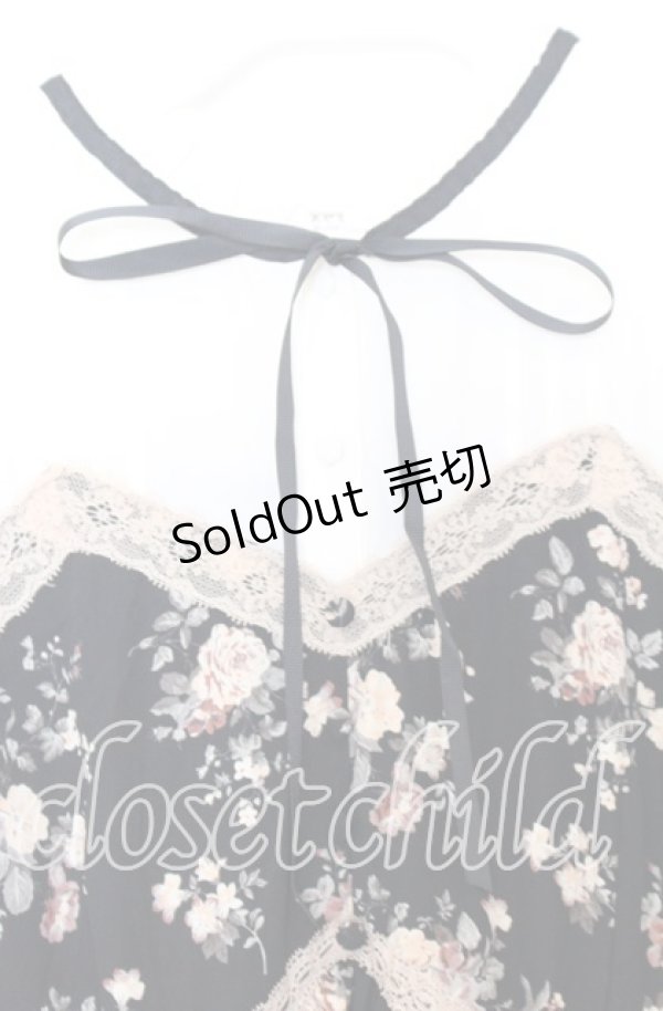 画像2: axes femme / ビスチェ切替バラ柄ワンピース Ｍ クロ×アイボリー O-25-12-05-085-AX-OP-IG-OS (2)