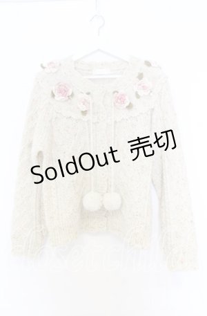 画像: PINK HOUSE / バラモチーフ付きヨークニットカーディガン  アイボリー O-25-12-05-017-LO-OP-IG-OS