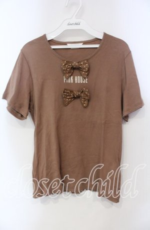 画像: PINK HOUSE / 水玉リボンモチーフ付きカットソー  ショコラ O-25-12-06-024-LO-TO-OW-OS