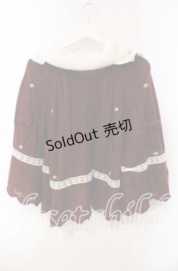 画像3: axes femme Kawaii / ファーカラーニットケープ  ワイン O-25-12-06-058-AX-TO-IG-OS (3)