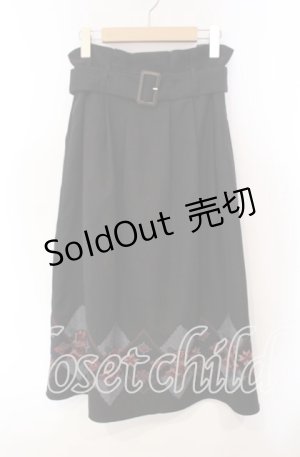 画像: axes femme / ステッチ刺繍起毛スカート  クロ O-25-12-06-064-AX-SK-IG-OS