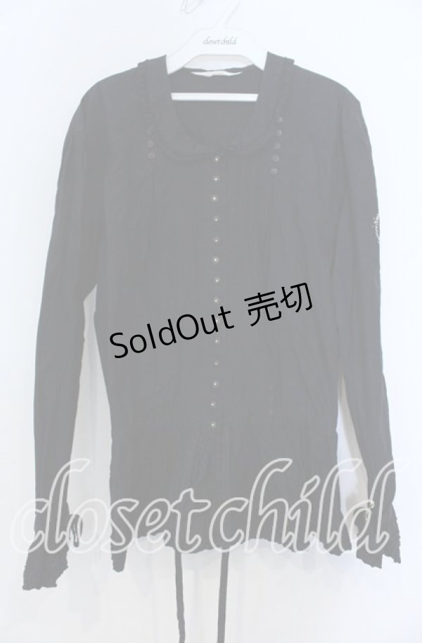 画像1: PINK HOUSE / フラワーハートリース刺繍ブラウス  クロ O-25-12-07-007-LO-BL-IG-OS (1)