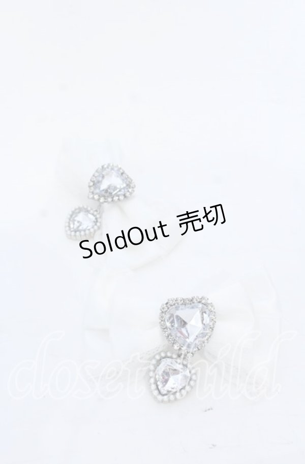 画像1: DearMyLove / キラキラハートビジューレース2個セットリボンクリップ  シロ O-25-12-07-074-EL-AC-OW-OS (1)
