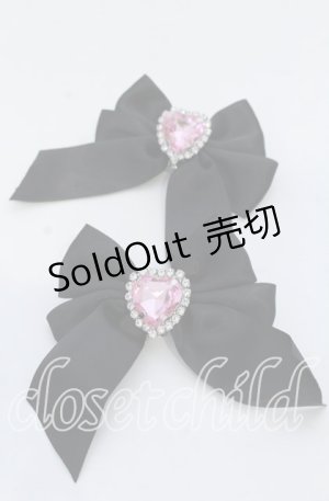画像: DearMyLove / シューズ用ビジューリボンクリップ  クロ×ピンク O-25-12-07-075-EL-ZA-OW-ZT271