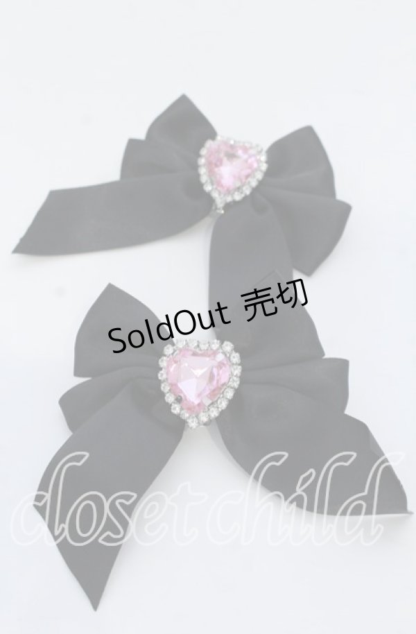 画像1: DearMyLove / シューズ用ビジューリボンクリップ  クロ×ピンク O-25-12-07-075-EL-ZA-OW-ZT271 (1)