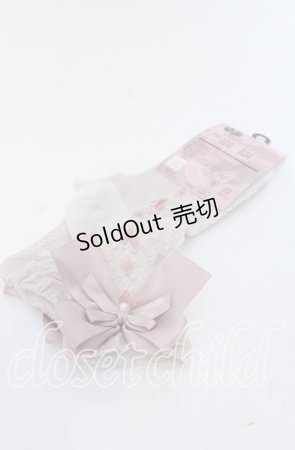 画像1: m petit by misako / ハートレース柄リボン付きクルーソックス 23-25ｃｍ ピンク O-25-12-07-078-LO-ZA-OW-OS (1)