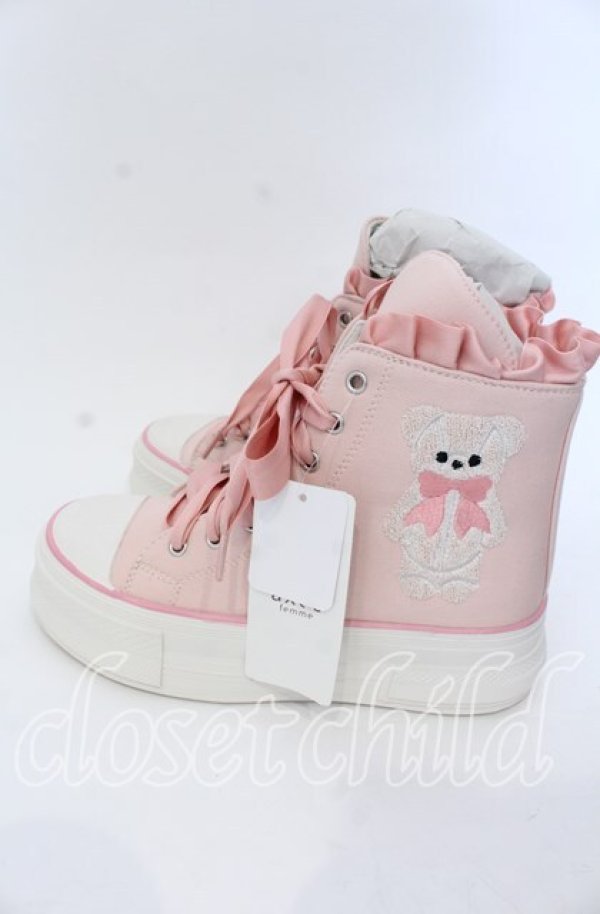 画像2: axes femme Kawaii / ベア刺繍スニーカー Ｍ ピンク O-25-12-07-082-AX-SH-IG-ZT-K001 (2)