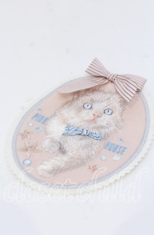 画像1: PINK HOUSE / さざ波とねこ刺繍ワッペン  ピンク O-25-12-07-092-LO-ZA-OW-OS (1)