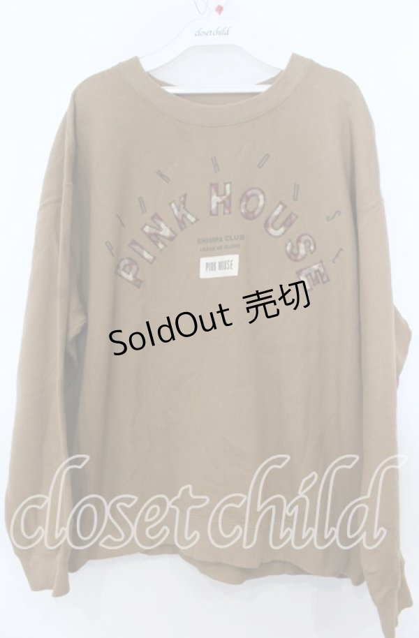 画像1: PINK HOUSE / ロゴプリント＆アップリケ使いトレーナー  ブラウン O-25-12-07-012-LO-TO-IG-OS (1)