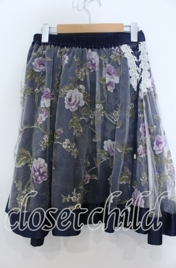 画像2: axes femme / 花柄オーガンジー重ねスカート  ネイビー O-25-12-07-017-AX-SK-IG-ZT518 (2)